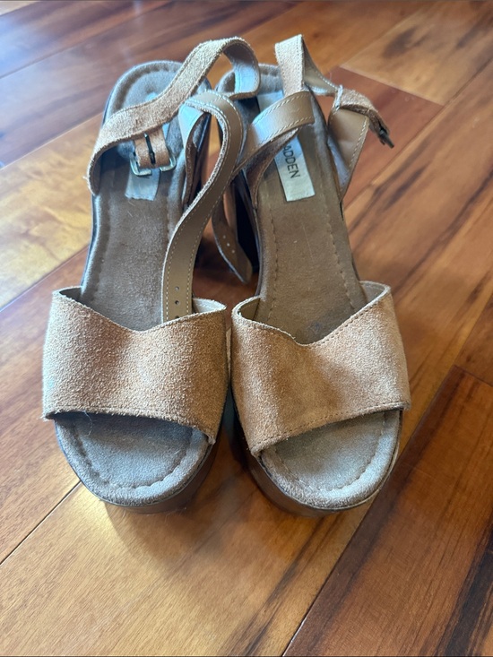 Steve Madden Shoes - Steve Madden Tan Suede Wedge Sandals with Ankle Strap